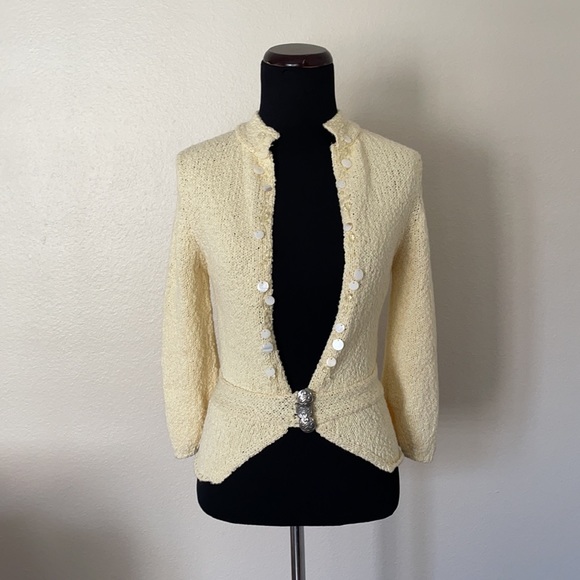 VINTAGE KNIT STYLE BUTTON SWEATER BLAZER TOP - Picture 15 of 16